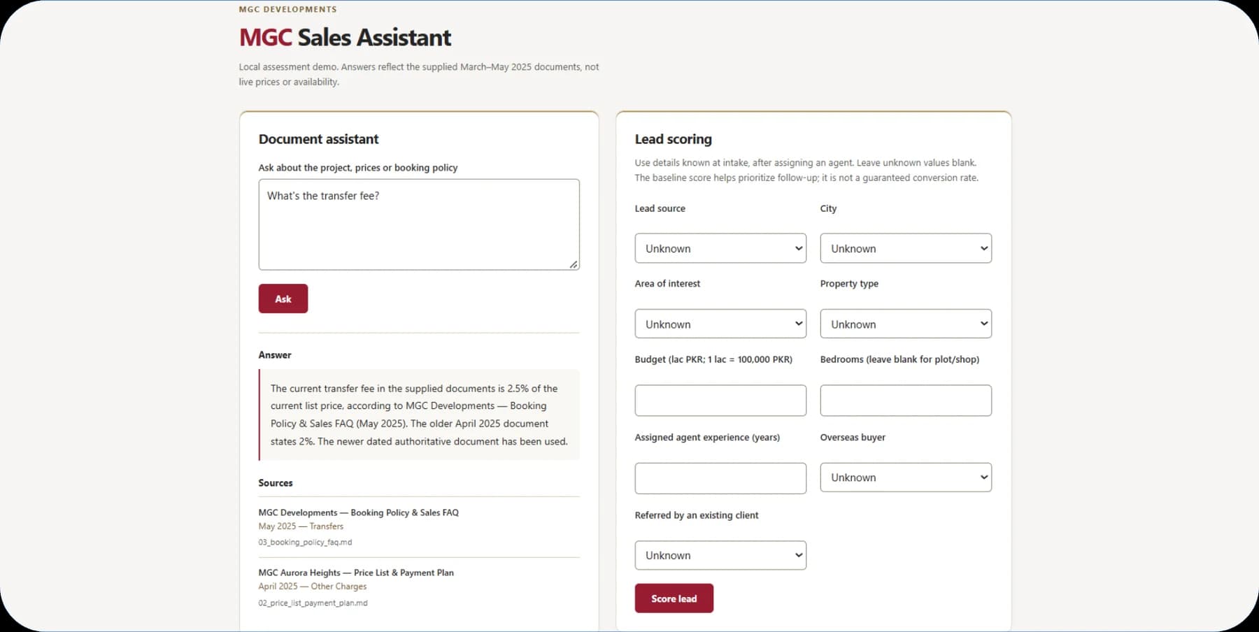 MGC SALES ASSISTANT project screenshot