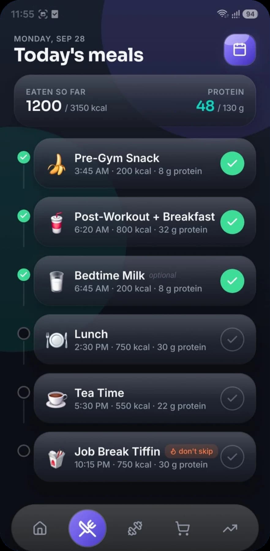 Meal schedule