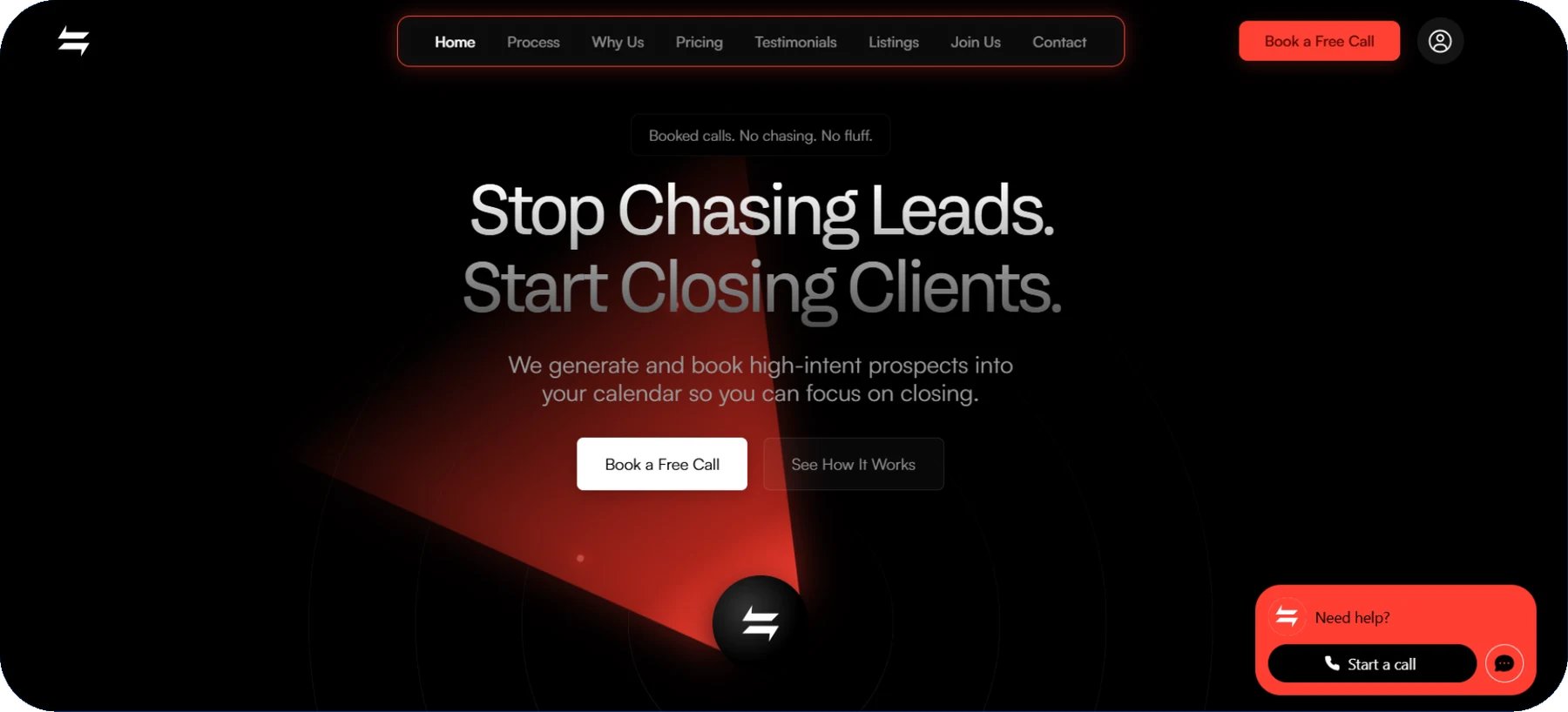 LeadsEdge website with the voice assistant entry point