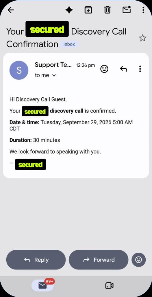 Appointment confirmation email on mobile
